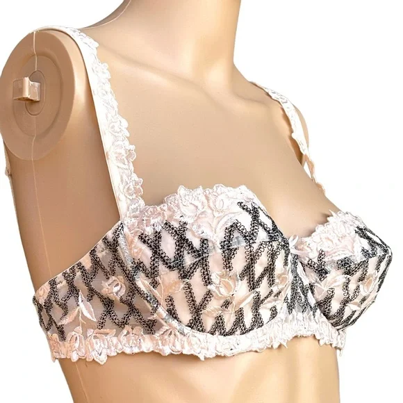 Vintage 90s Lise Charmel pink & black floral lacy bra - Picture 9 of 13